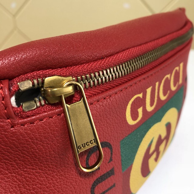 Gucci腰包 527792 古馳新款挎包 Gucci19新款紅色logo印花腰包 男女同款  gqy2145